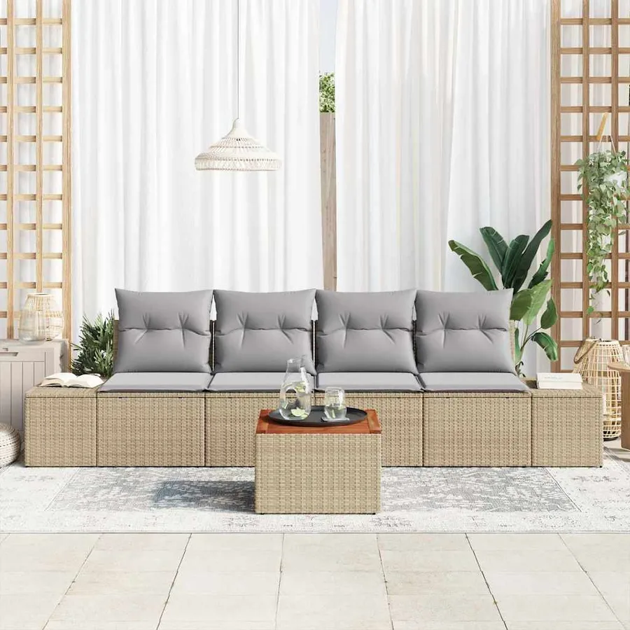 Ensemble de canapé de jardin 5 pcs Beige et Gris clair - 3