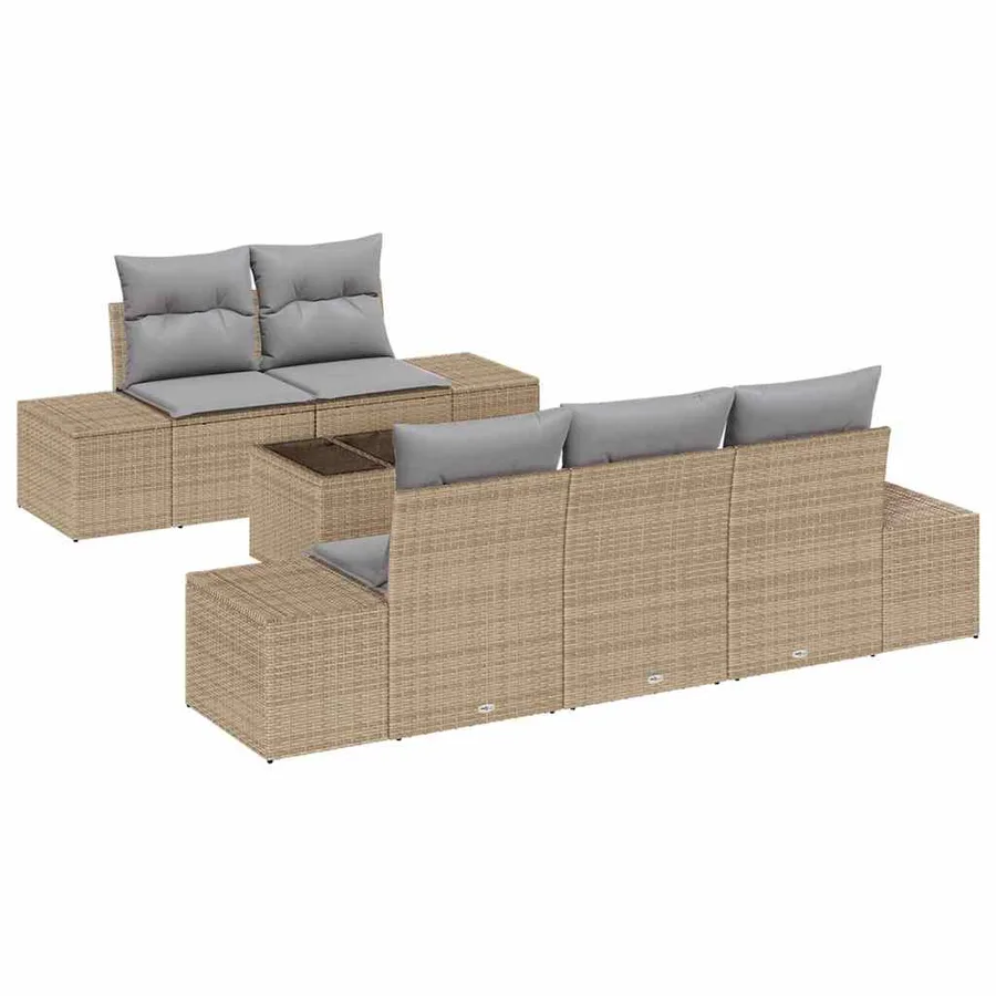 Ensemble de canapé de jardin 6 pcs Beige et gris polyrotin - 2