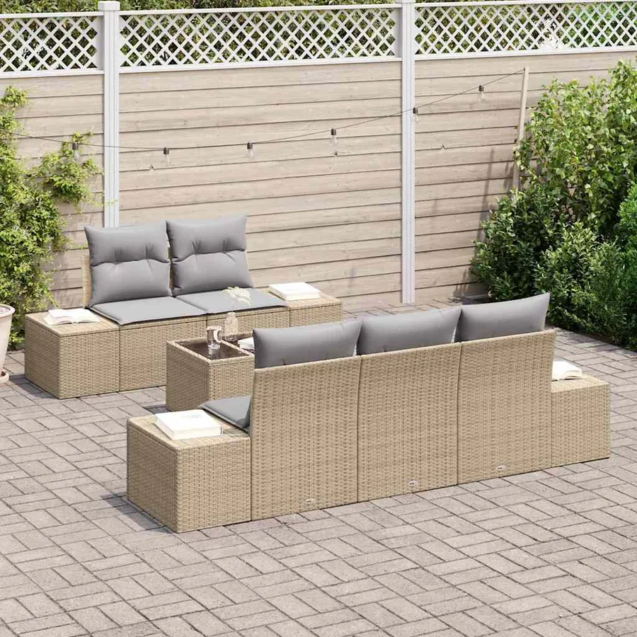 Ensemble de canapé de jardin 6 pcs Beige et gris polyrotin - 3