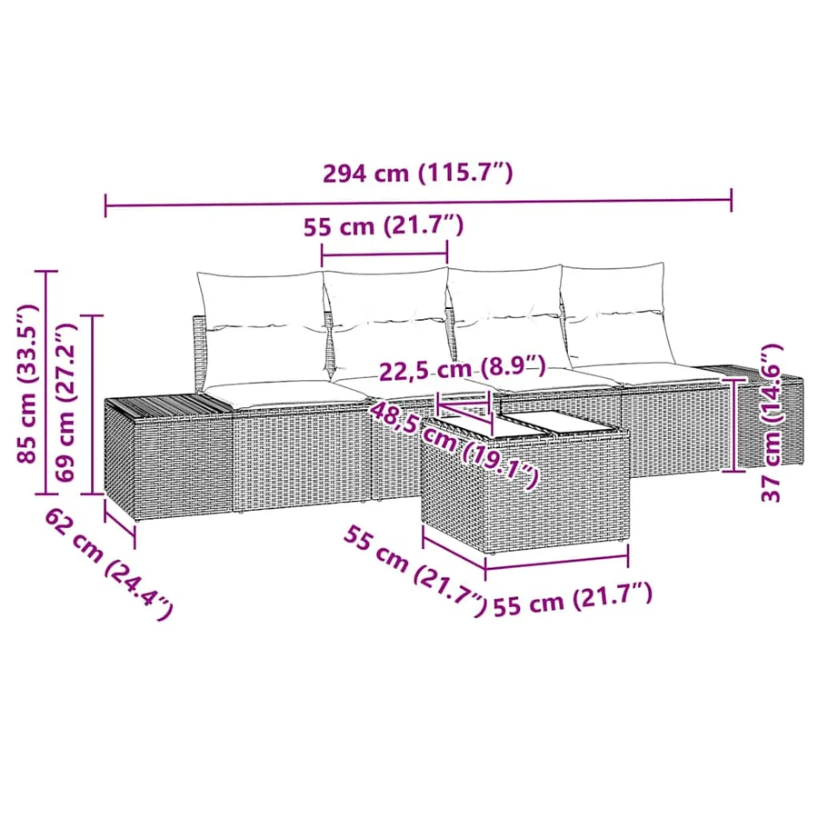 Ensemble de canapé de jardin 5 pcs Beige et gris polyrotin - 11
