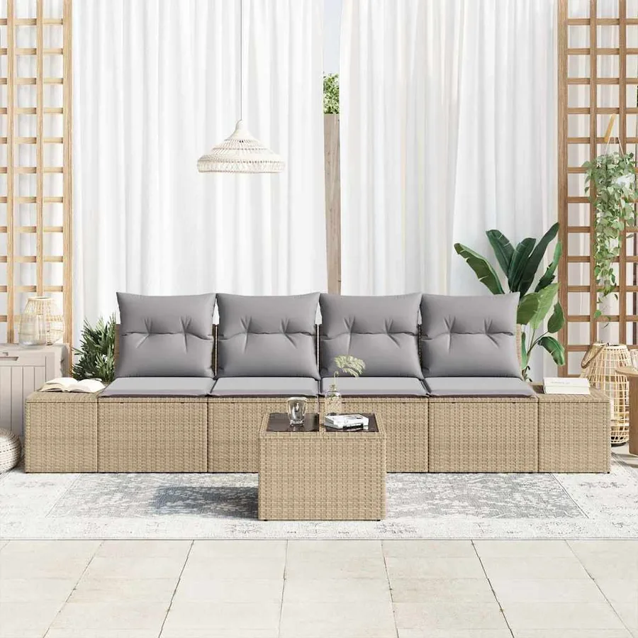 Ensemble de canapé de jardin 5 pcs Beige et gris polyrotin - 3