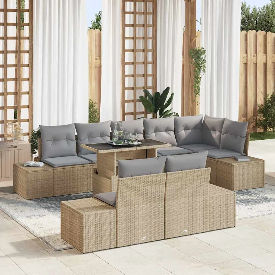 Ensemble de canapé de jardin 9 pcs Beige Poly rotin