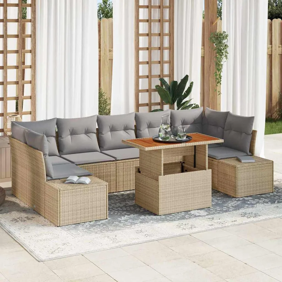 Ensemble de canapé de jardin 8 pcs Beige Poly rotin