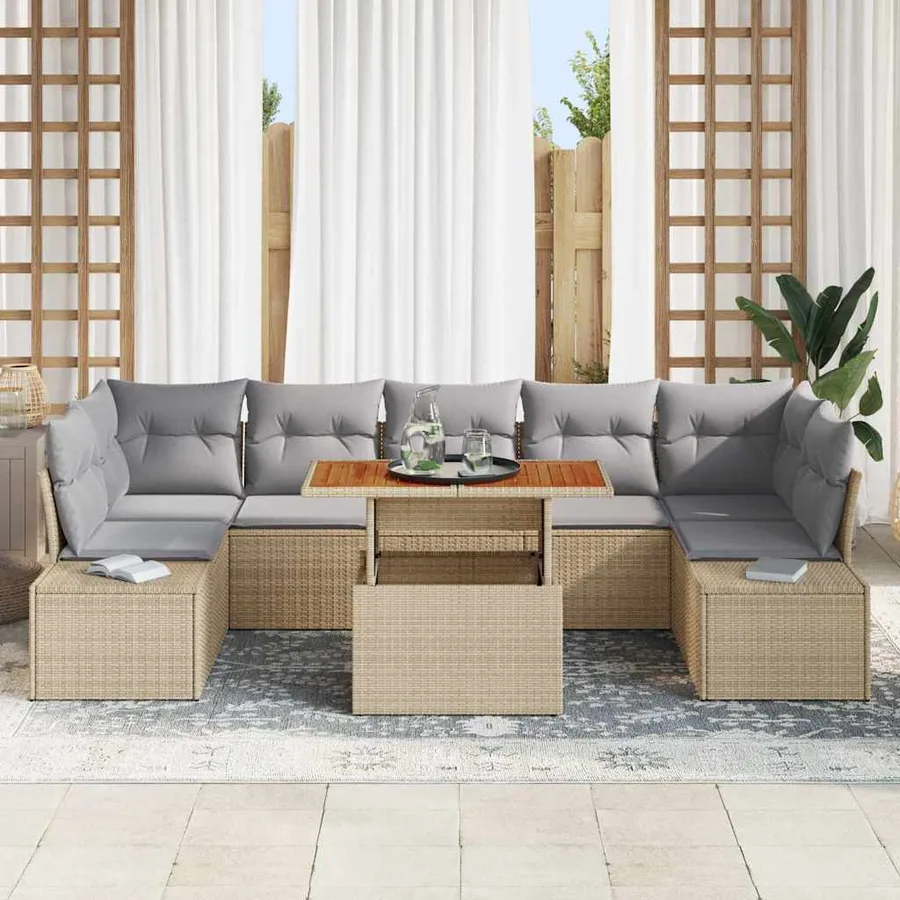 Ensemble de canapé de jardin 8 pcs Beige Poly rotin - 3
