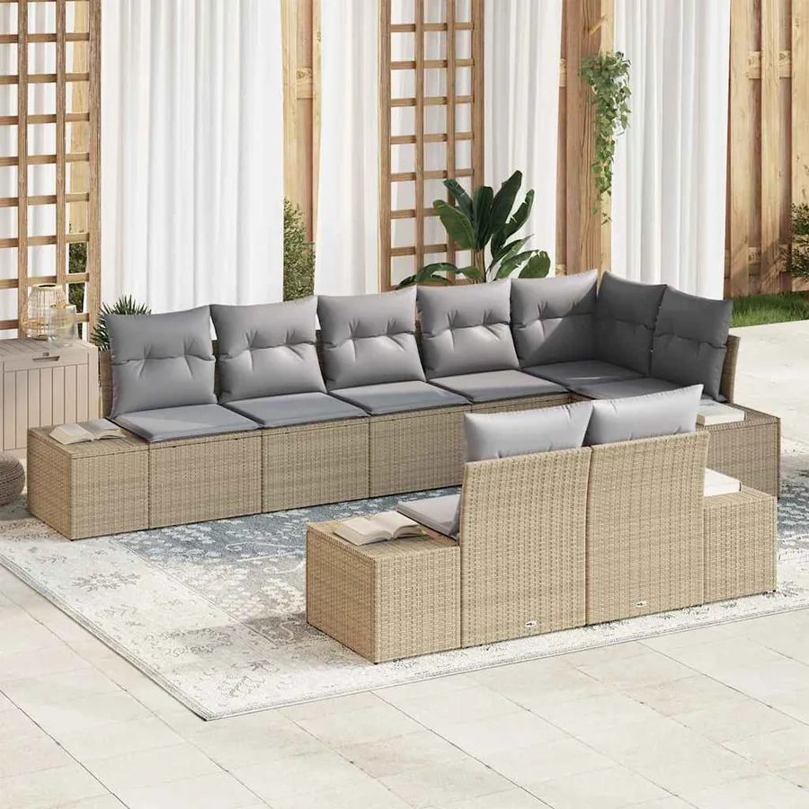 Ensemble de canapé de jardin 8 pcs Beige et Gris clair