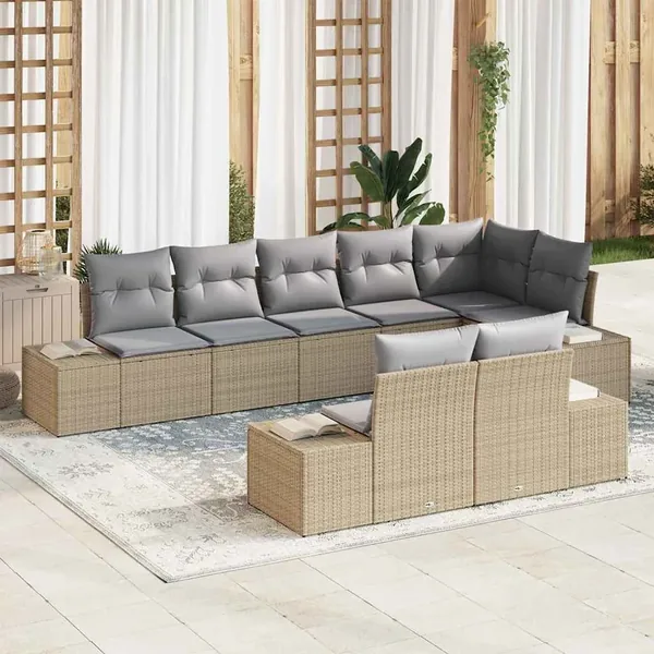 Ensemble de canapé de jardin 8 pcs Beige et Gris clair