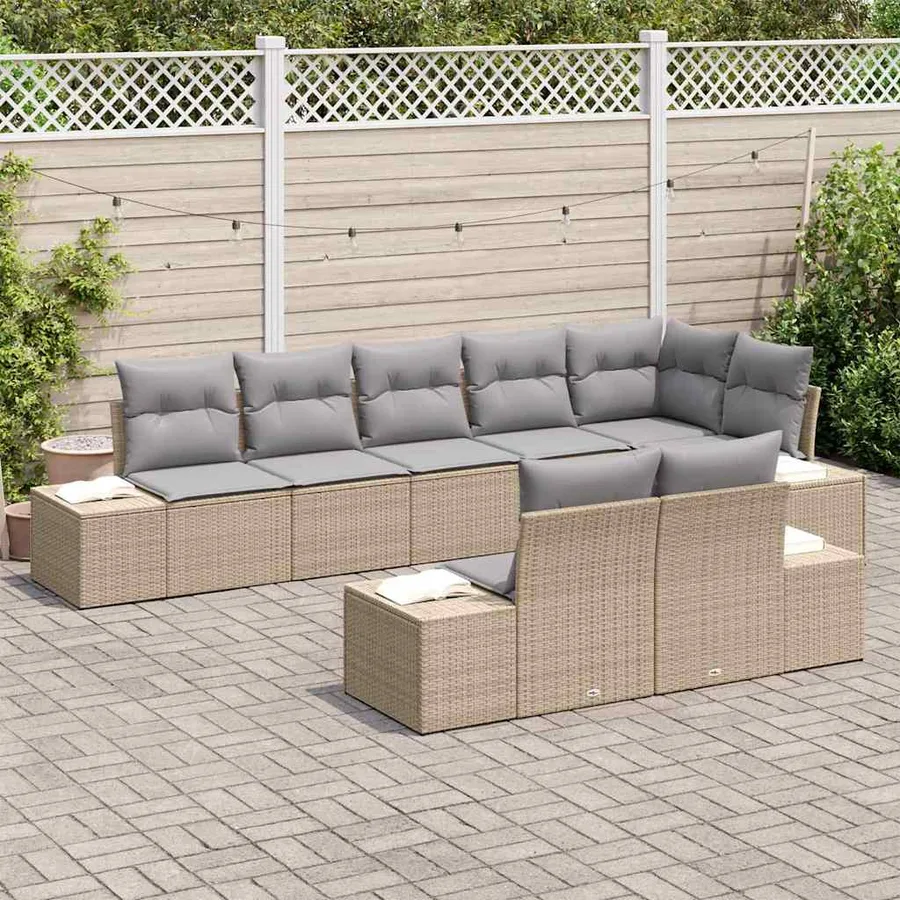 Ensemble de canapé de jardin 8 pcs Beige et Gris clair - 3