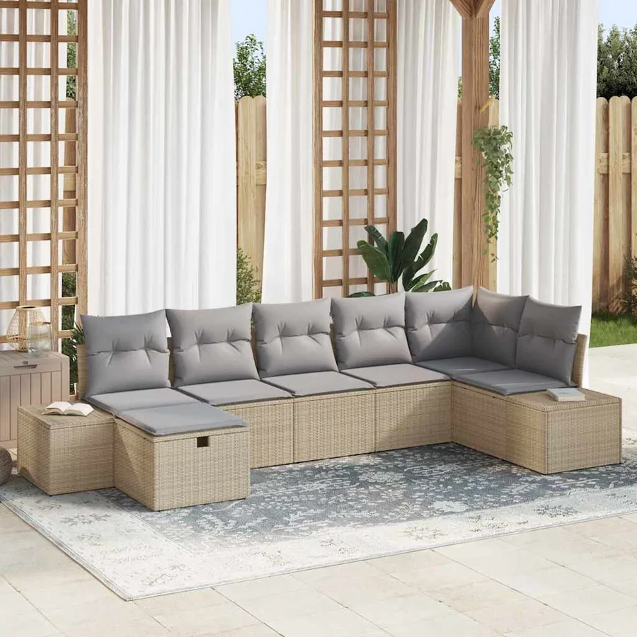 Ensemble de Canapés avec coussin 7 pcs polyrotin