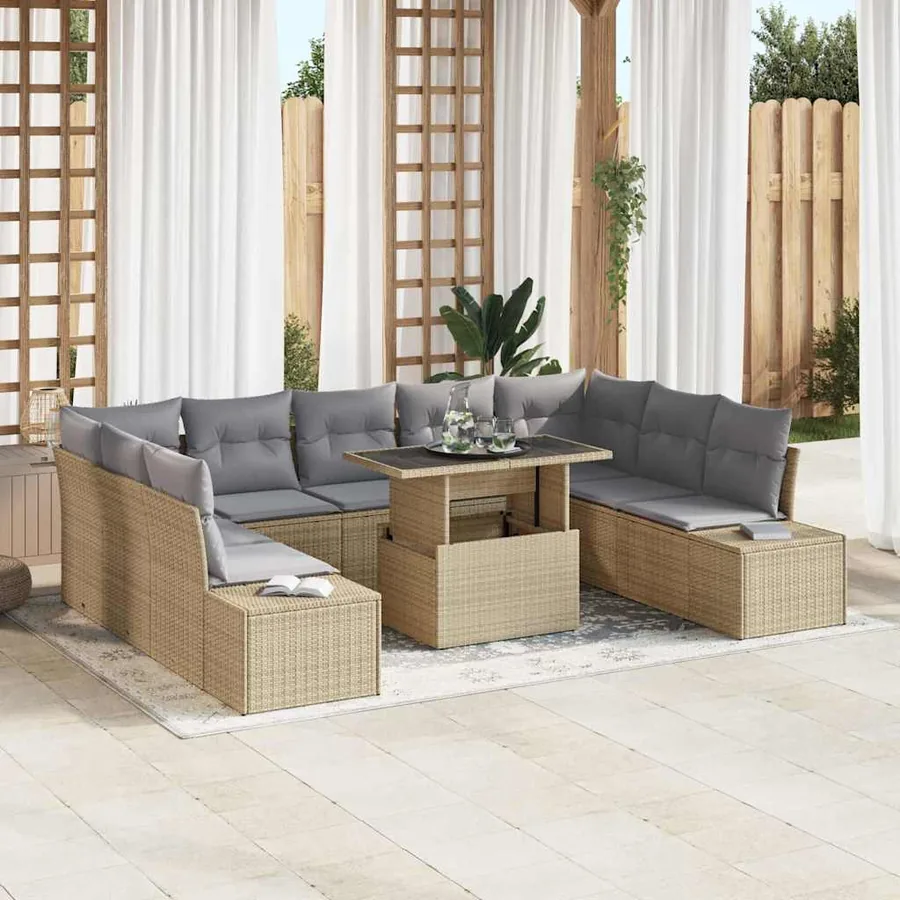 Ensemble de canapé de jardin 10 pcs Beige Poly rotin