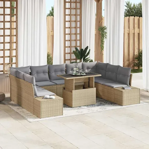 Ensemble de canapé de jardin 10 pcs Beige Poly rotin
