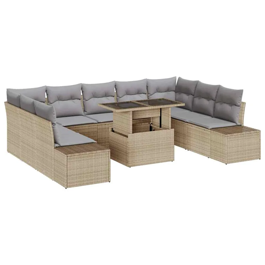 Ensemble de canapé de jardin 10 pcs Beige Poly rotin - 2