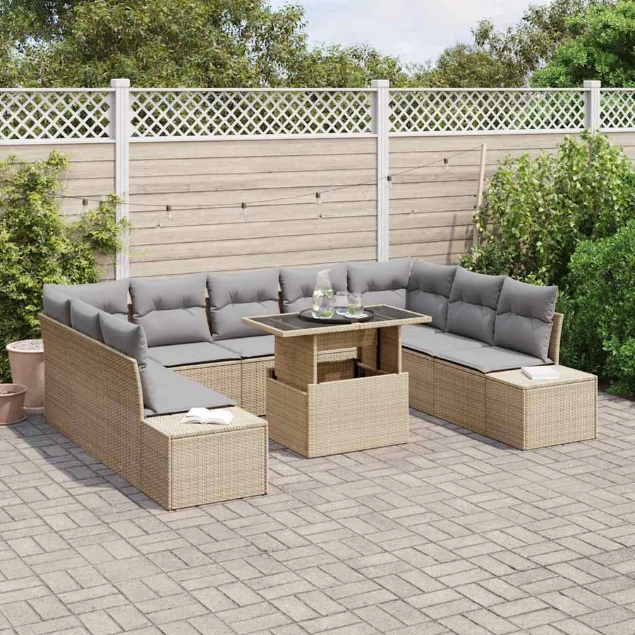 Ensemble de canapé de jardin 10 pcs Beige Poly rotin - 3
