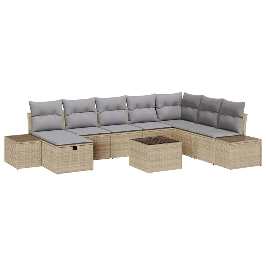 Ensemble de canapé de jardin 9 pcs Beige Poly rotin - 2