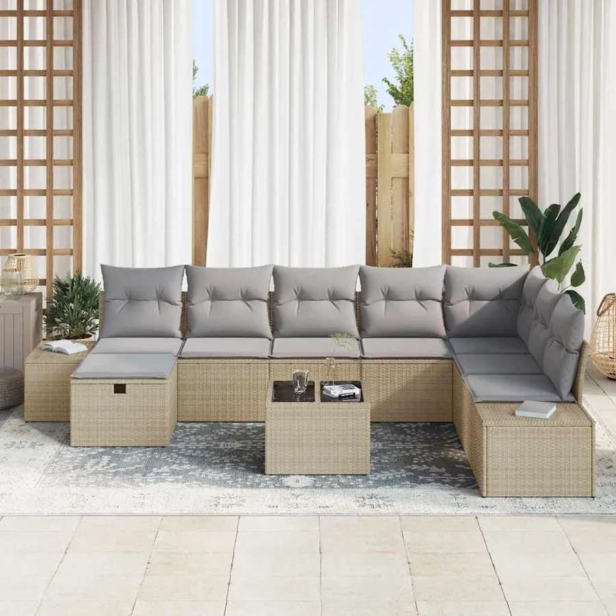 Ensemble de canapé de jardin 9 pcs Beige Poly rotin - 3
