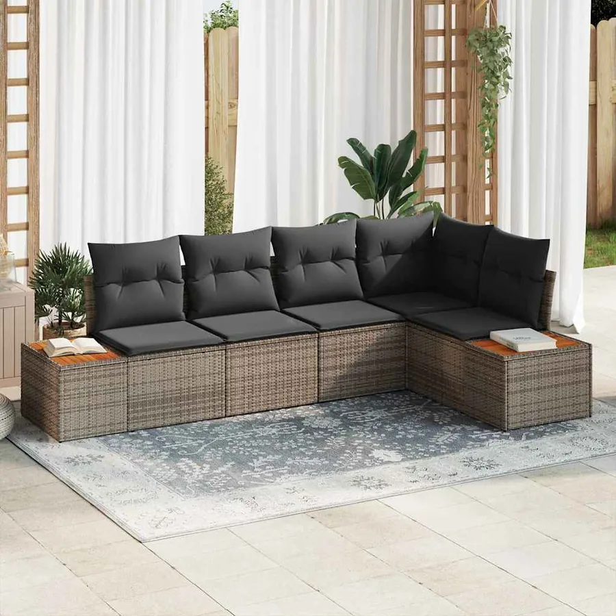 Ensemble de canapé de jardin avec coussin 5 pcs Gris Poly rotin