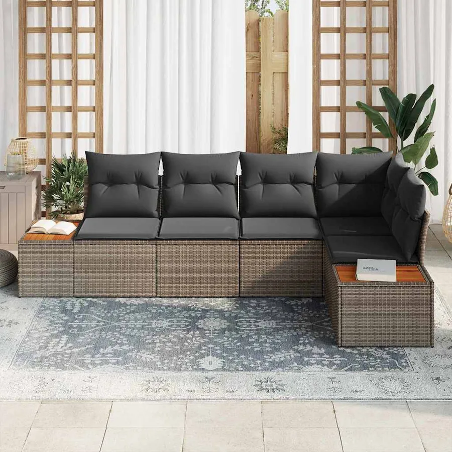 Ensemble de canapé de jardin avec coussin 5 pcs Gris Poly rotin - 3
