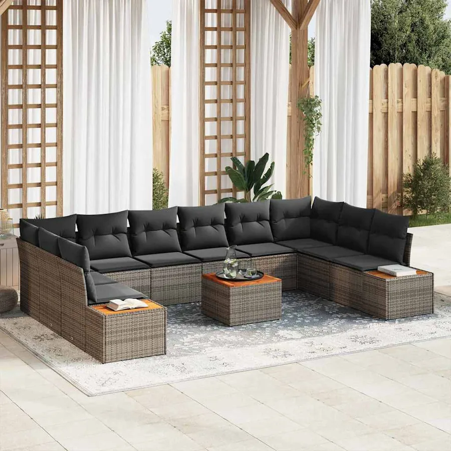 Ensemble de canapé de jardin 11 pcs Gris Poly rotin