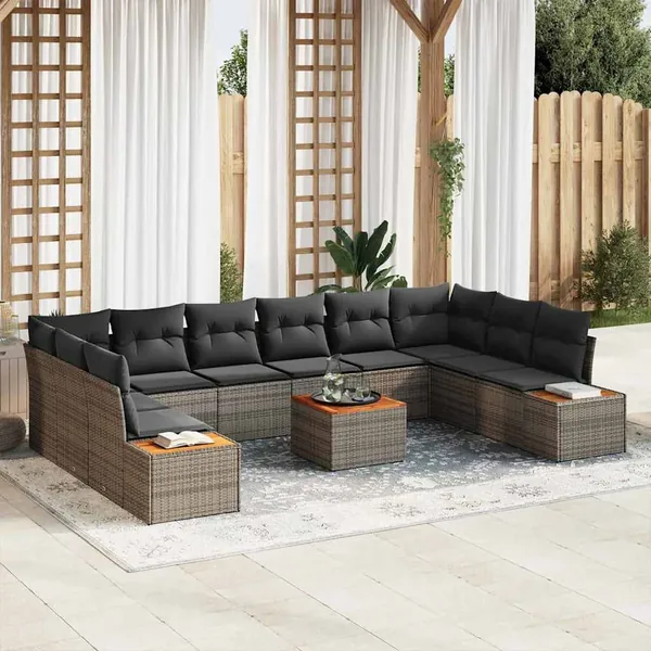 Ensemble de canapé de jardin 11 pcs Gris Poly rotin