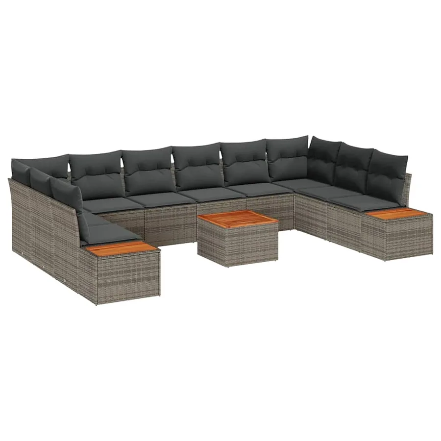 Ensemble de canapé de jardin 11 pcs Gris Poly rotin - 2