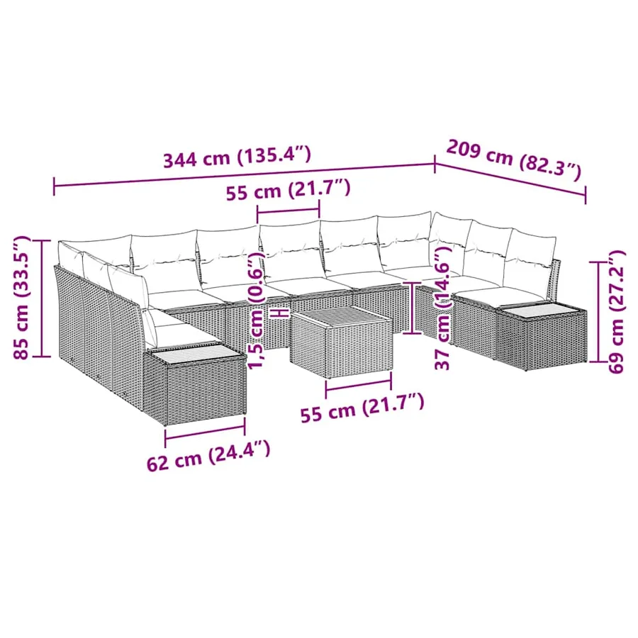 Ensemble de canapé de jardin 11 pcs Gris Poly rotin - 9