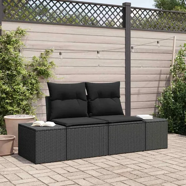 Canapé de jardin avec coussin Noir 184 x 62 x 69 cm polyrotin
