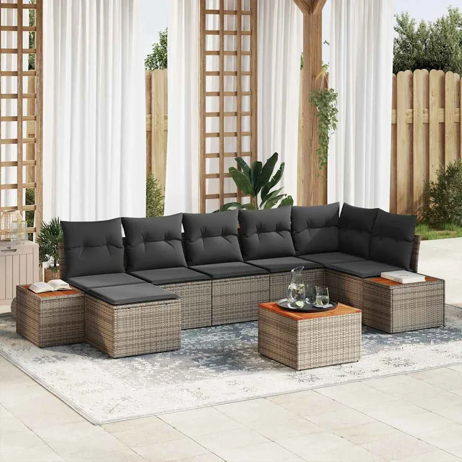 Ensemble de canapé de jardin avec coussin 8 pcs Gris Poly rotin
