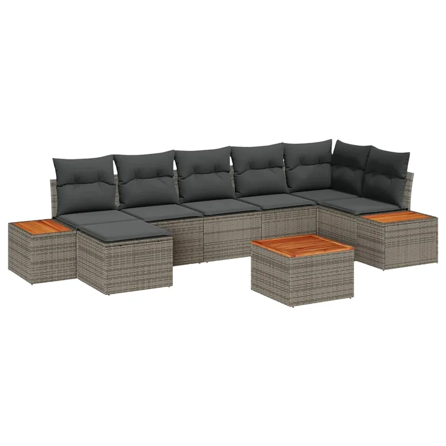 Ensemble de canapé de jardin avec coussin 8 pcs Gris Poly rotin - 2