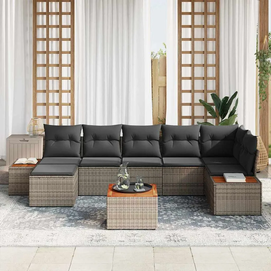Ensemble de canapé de jardin avec coussin 8 pcs Gris Poly rotin - 3