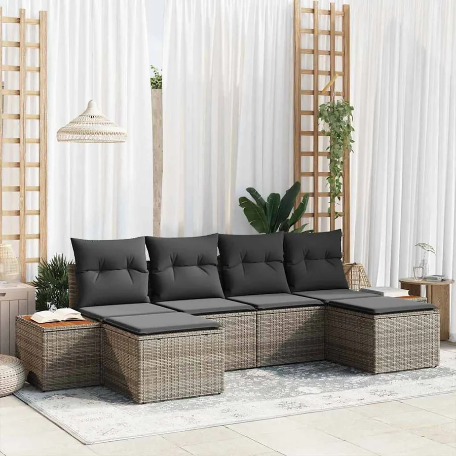 Ensemble de canapé de jardin avec coussin 6 pcs Gris polyrotin
