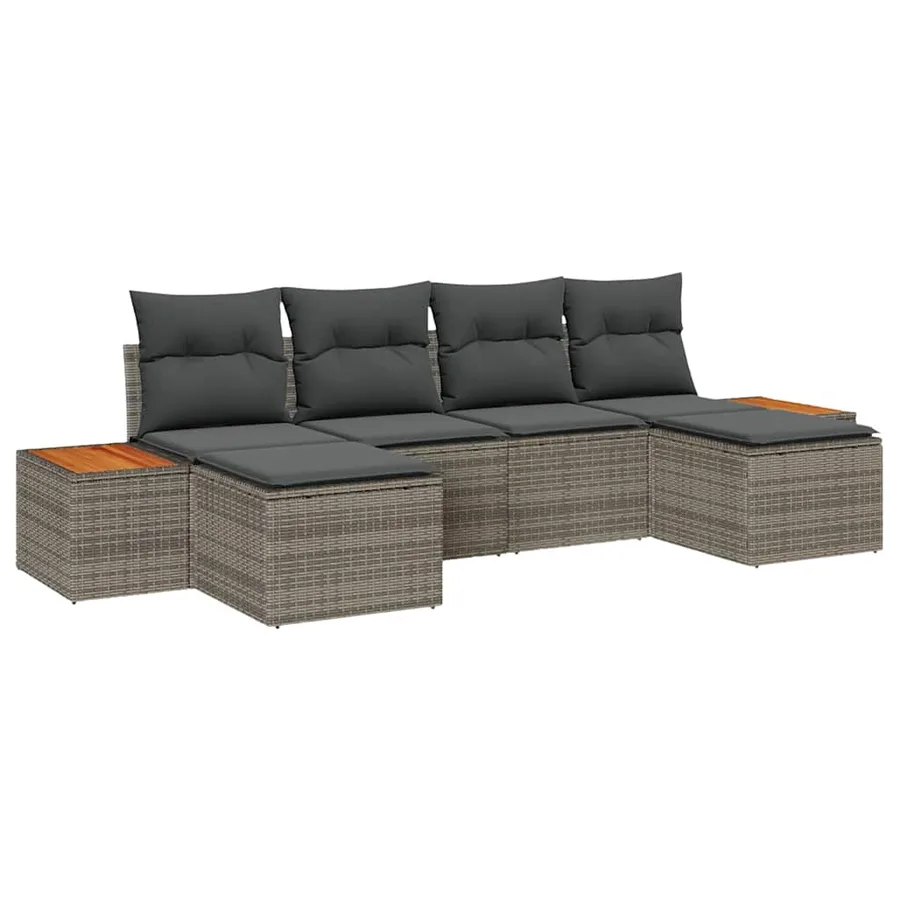 Ensemble de canapé de jardin avec coussin 6 pcs Gris polyrotin - 2