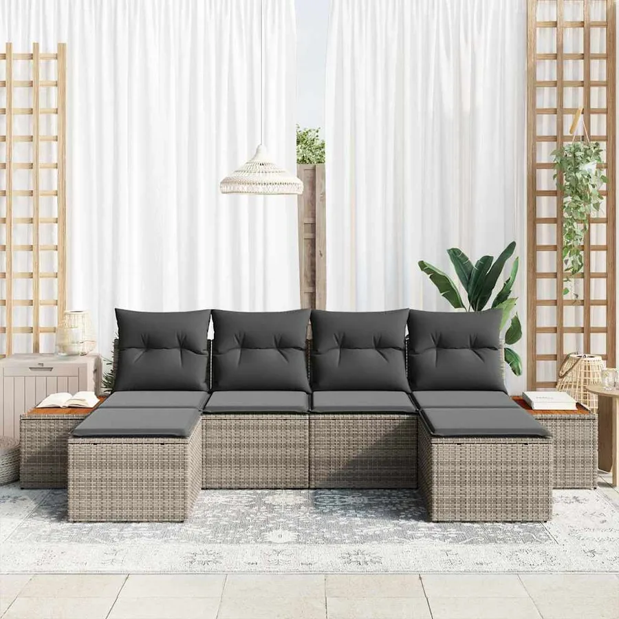 Ensemble de canapé de jardin avec coussin 6 pcs Gris polyrotin - 3