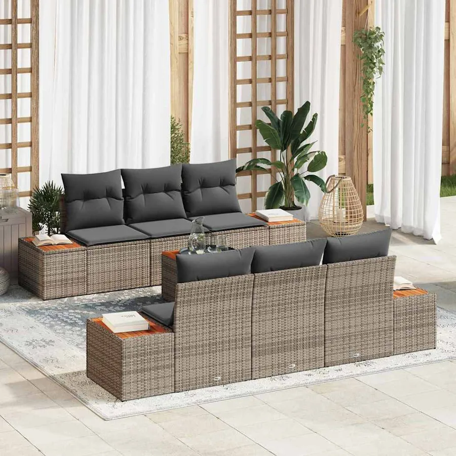 Ensemble de canapé de jardin avec coussin 7 pcs Gris Poly rotin