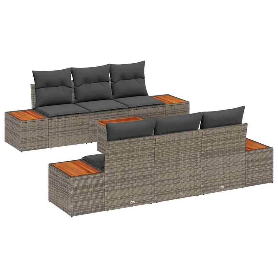 Ensemble de canapé de jardin avec coussin 7 pcs Gris Poly rotin - 2