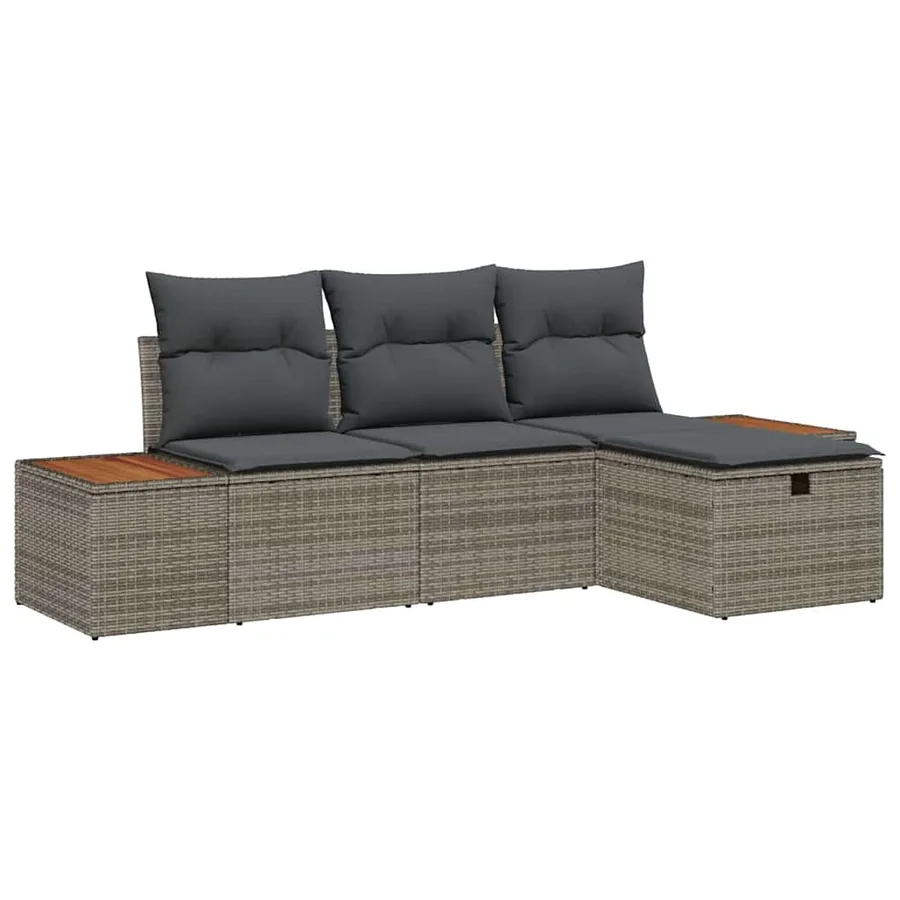 Ensemble de canapé de jardin avec coussin 4 pcs Gris Poly rotin - 2