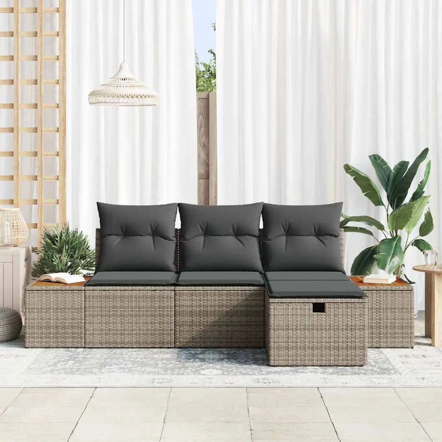 Ensemble de canapé de jardin avec coussin 4 pcs Gris Poly rotin - 3