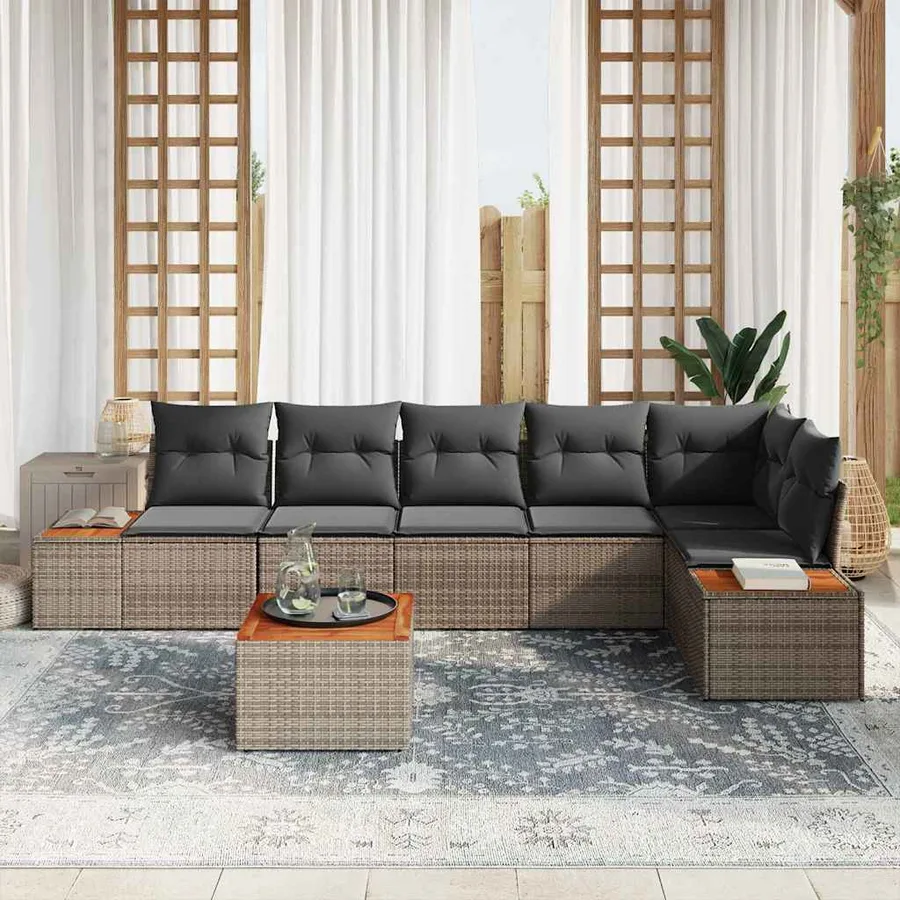 Ensemble de canapé de jardin avec coussin 7 pcs Gris Poly rotin - 3