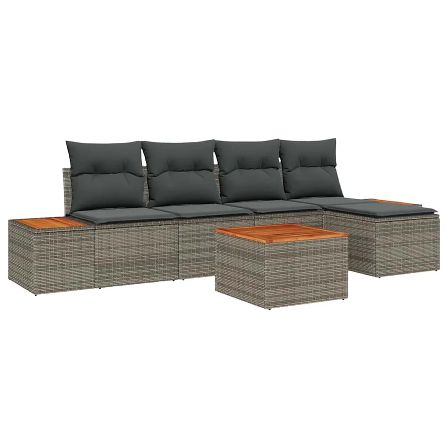Ensemble de canapé de jardin avec coussin 6 pcs Gris Poly rotin - 2