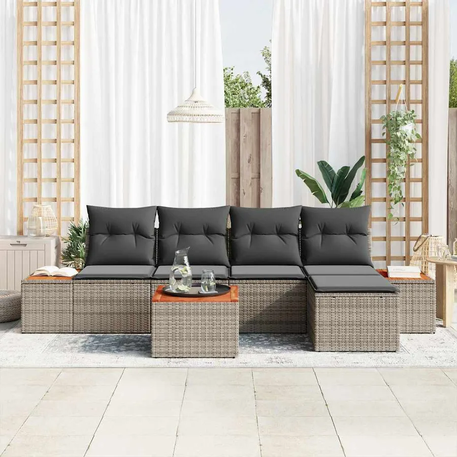 Ensemble de canapé de jardin avec coussin 6 pcs Gris Poly rotin - 3