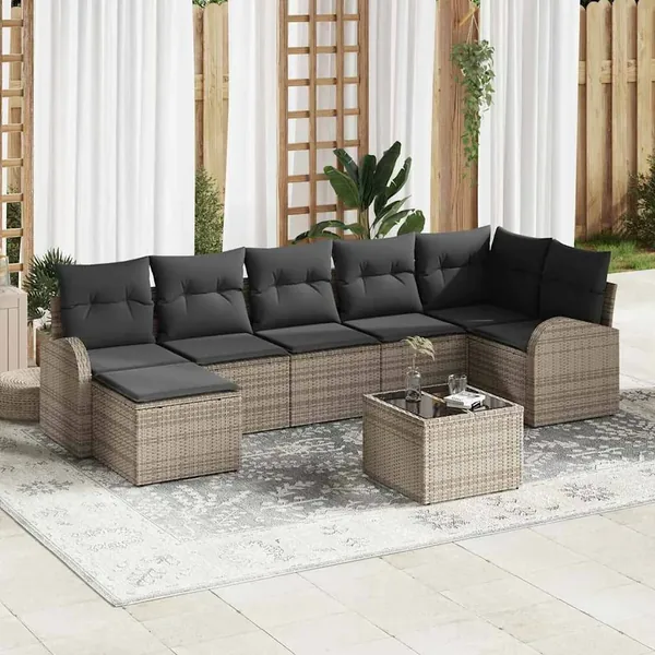 Ensemble de canapé de jardin avec coussin 8 pcs Gris Poly rotin