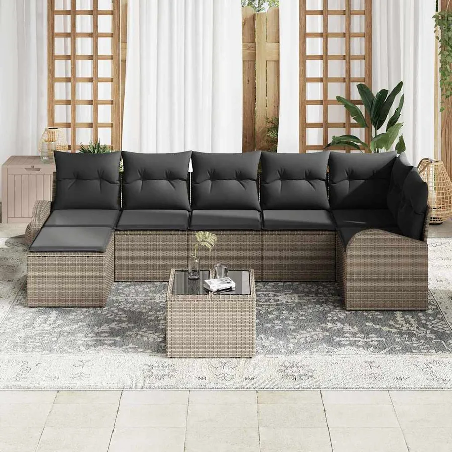 Ensemble de canapé de jardin avec coussin 8 pcs Gris Poly rotin - 3