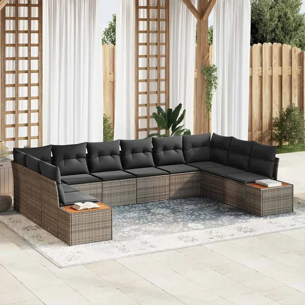 Ensemble de canapé de jardin 10 pcs Gris Poly rotin