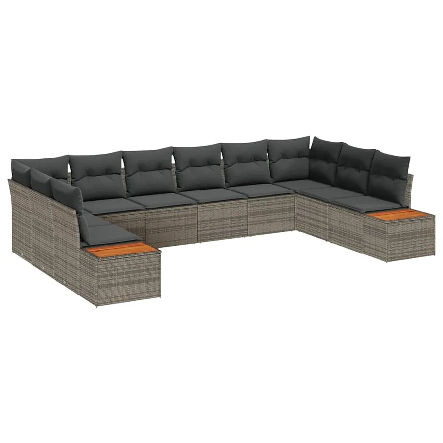 Ensemble de canapé de jardin 10 pcs Gris Poly rotin - 2