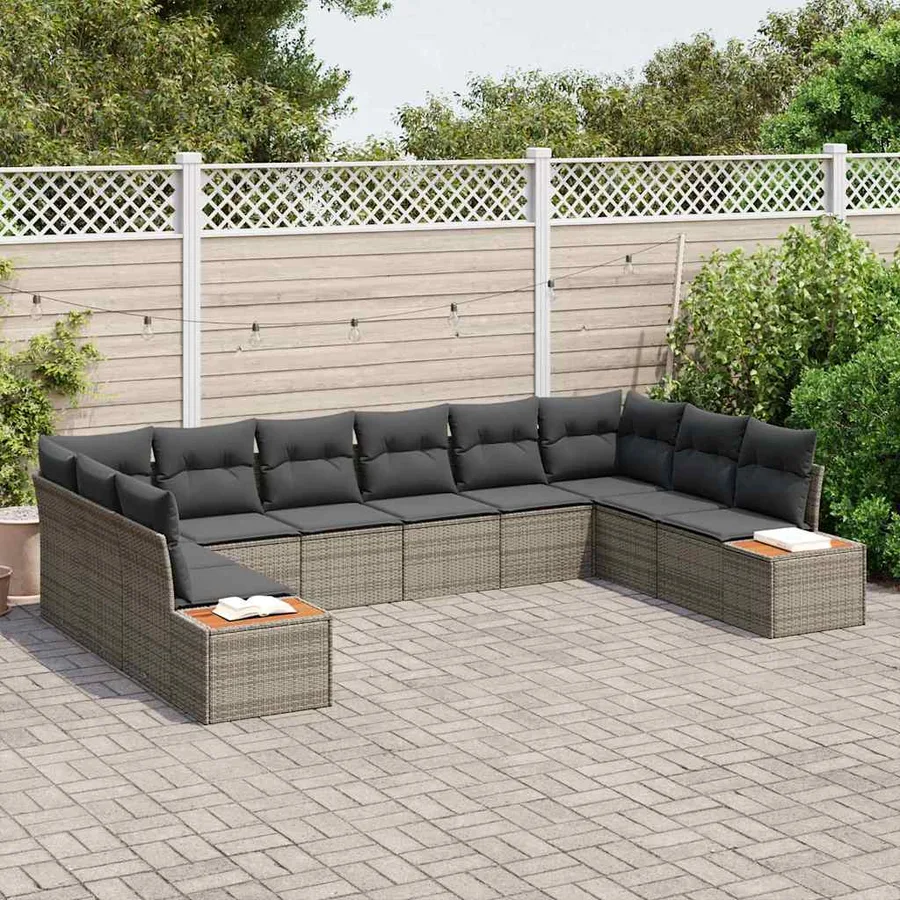 Ensemble de canapé de jardin 10 pcs Gris Poly rotin - 3
