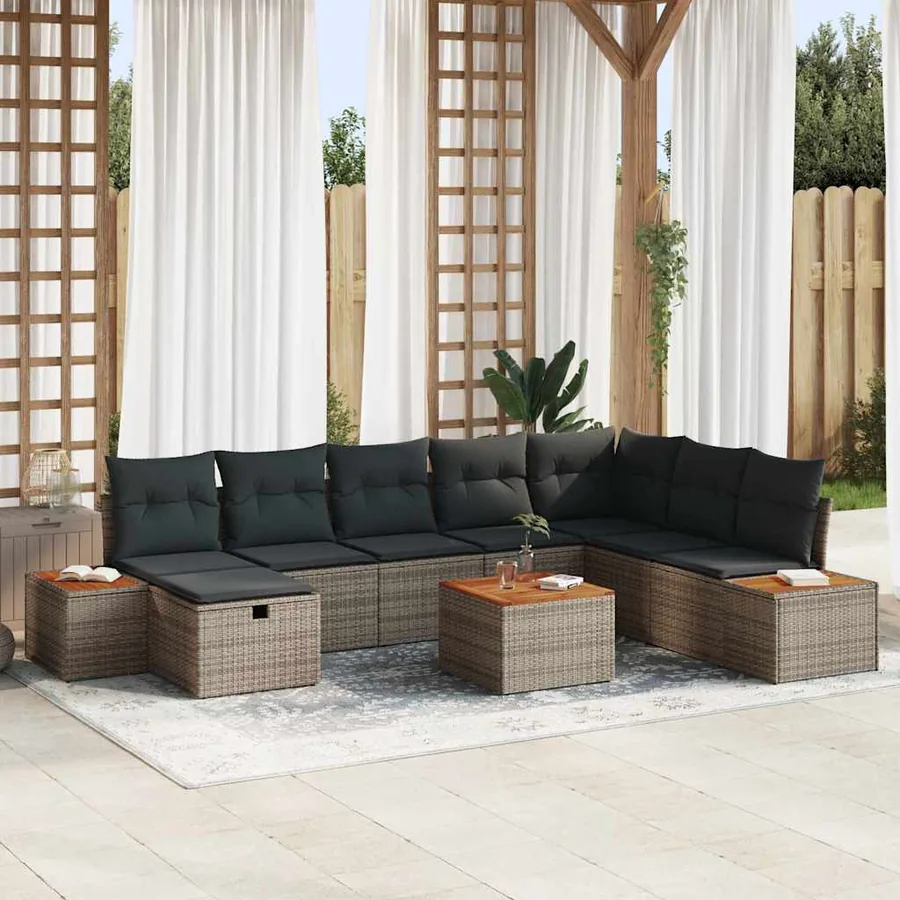 Ensemble de canapé de jardin avec coussin 9 pcs Gris polyrotin
