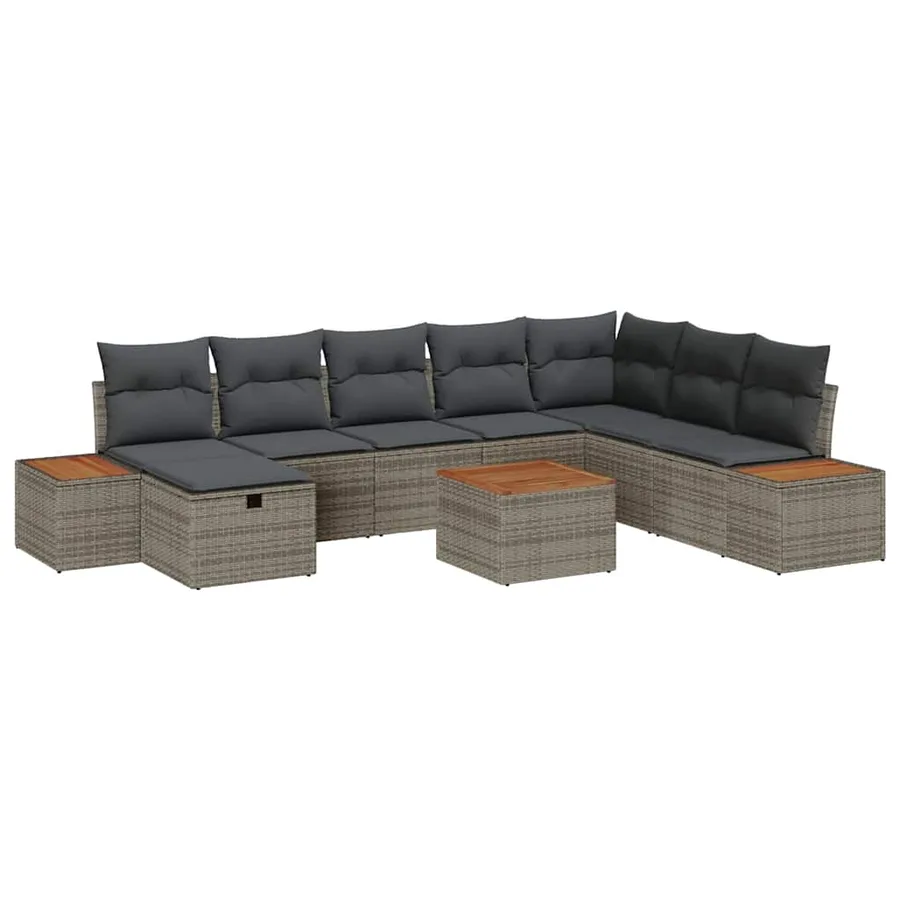 Ensemble de canapé de jardin avec coussin 9 pcs Gris polyrotin - 2