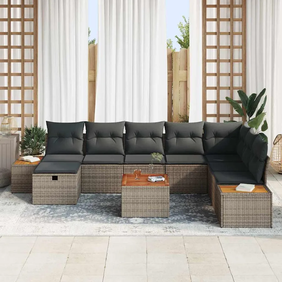 Ensemble de canapé de jardin avec coussin 9 pcs Gris polyrotin - 3