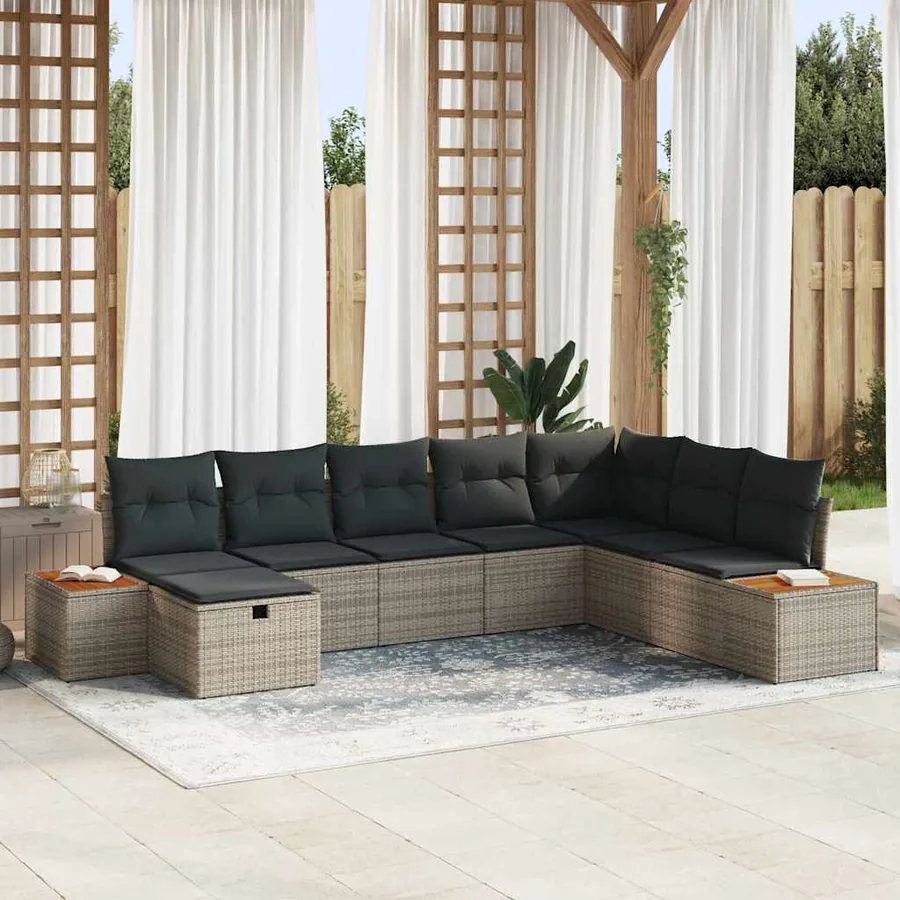 Ensemble de canapé de jardin avec coussin 9 pcs Gris polyrotin