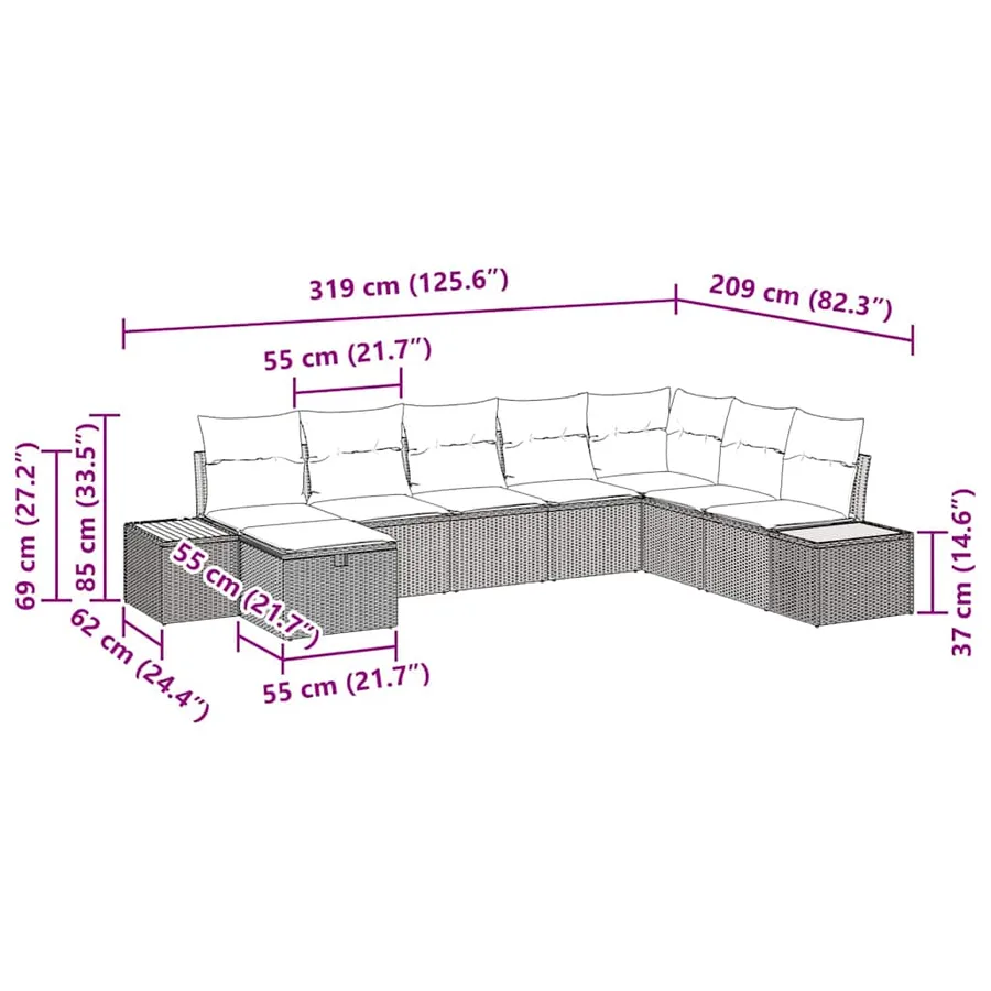 Ensemble de canapé de jardin avec coussin 9 pcs Gris polyrotin - 10