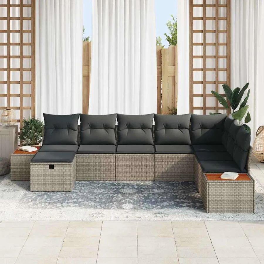 Ensemble de canapé de jardin avec coussin 9 pcs Gris polyrotin - 3