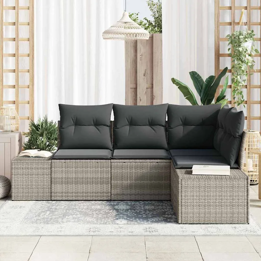 Ensemble de canapé de jardin 4 pcs Gris clair polyrotin - 3